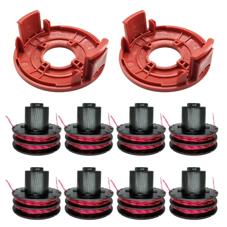 For AL-KO GTE 350 / GTE 450 / GTE 550 Lawn Trimmer 8 Line Spools with 2 Spool Caps, 112966