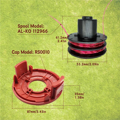 For AL-KO GTE 350 / GTE 450 / GTE 550 Lawn Trimmer 8 Line Spools with 2 Spool Caps, 112966