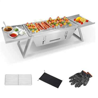 Foldable Camping Picnic BBQ Stove Stainless Steel Charcoal Burning Barbecue Stove (No FDA, BPA-Free)