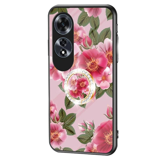 For Oppo A60 4G Case Patterned Tempered Glas Phone Cover with Ring Kickstand