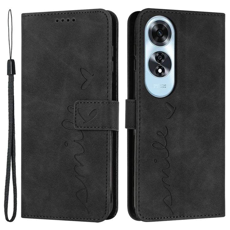 For Oppo A60 4G Case Heart Imprinted PU Leather Wallet Phone Cover with Strap