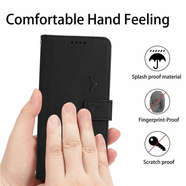 For Oppo A60 4G Case Heart Imprinted PU Leather Wallet Phone Cover with Strap