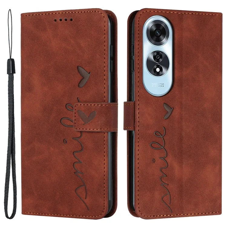 For Oppo A60 4G Case Heart Imprinted PU Leather Wallet Phone Cover with Strap