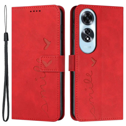 For Oppo A60 4G Case Heart Imprinted PU Leather Wallet Phone Cover with Strap