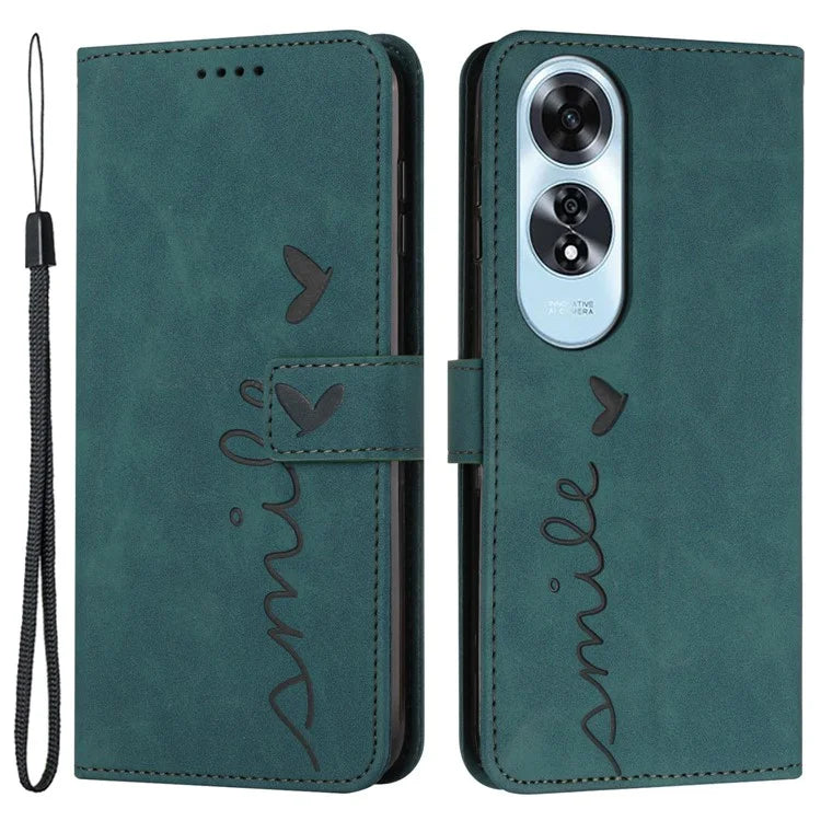 For Oppo A60 4G Case Heart Imprinted PU Leather Wallet Phone Cover with Strap