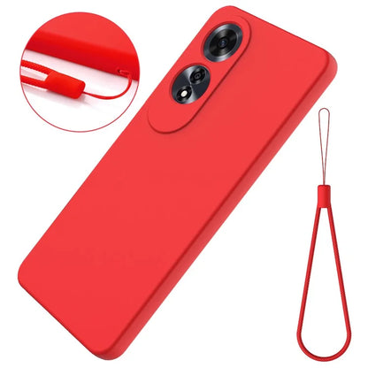 For Oppo A60 4G Cell Phone Case Liquid Silicone Scratch Resistant Phone Cover with Strap