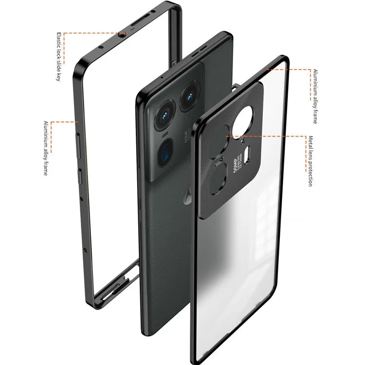 For Motorola Edge 50 Ultra 5G / Moto X50 Ultra 5G Case Pop-Up Snap Lock Aluminium Alloy+PC Matte Phone Cover