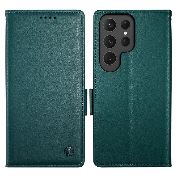 DF-010 For Samsung Galaxy S23 Ultra Case PU Leather Dual Magnetic Clasps Phone Coverish Green