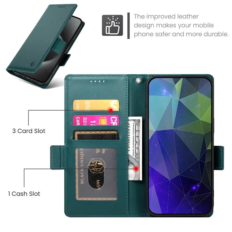 DF-010 For Samsung Galaxy A35 5G Case Leather Phone Cover with Side Magnetic Claspsish Green