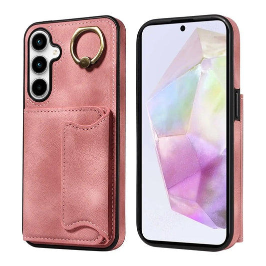 001 For Samsung Galaxy A35 5G Case Ring Kickstand Leather+TPU Phone Cover with Card Holder