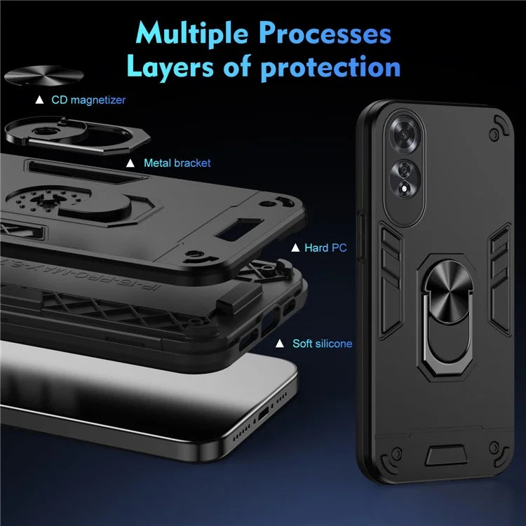 For Oppo A60 4G Case PC+TPU Anti-Scratch Phone Shell with Finger Ring Kickstand