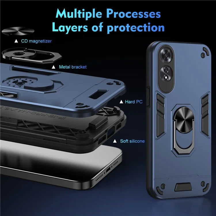 For Oppo A60 4G Case PC+TPU Anti-Scratch Phone Shell with Finger Ring Kickstand