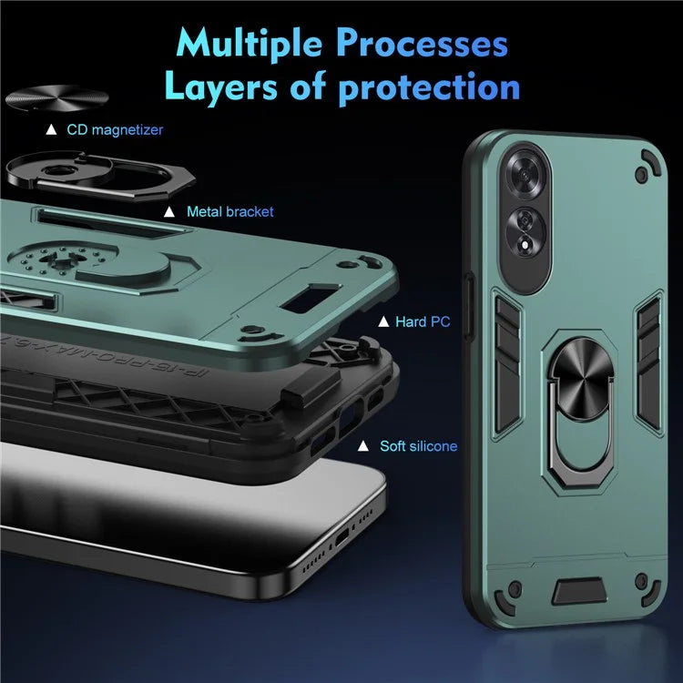 For Oppo A60 4G Case PC+TPU Anti-Scratch Phone Shell with Finger Ring Kickstand