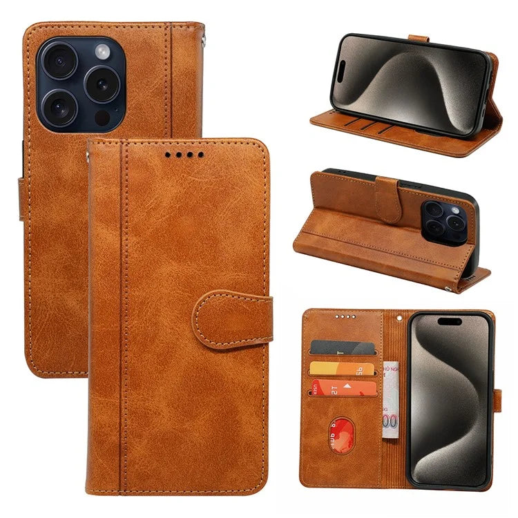 For iPhone 15 Pro Stand Case Shockproof PU Leather Phone Cover