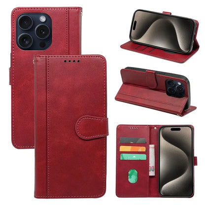 For iPhone 15 Pro Stand Case Shockproof PU Leather Phone Cover