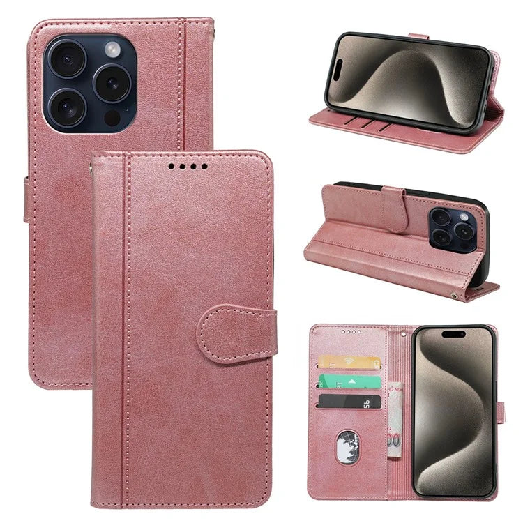 For iPhone 15 Pro Stand Case Shockproof PU Leather Phone Cover