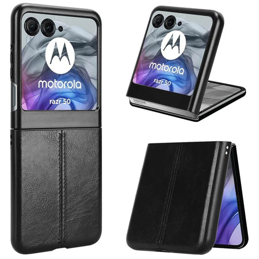 For Motorola Razr 50 5G Case Stitching Line PU Leather Coated PC Phone Cover