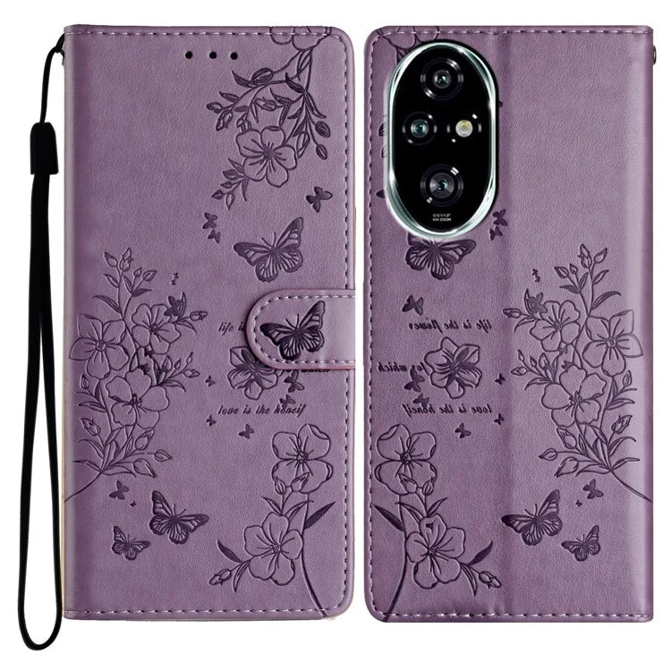 For Honor 200 5G Wallet Phone Case Butterfly Floral Imprint Leather Flip Cover