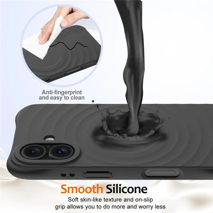 For iPhone 16 Plus Case Compatible with MagSafe Ripple Texture Liquid Silicone Protective Cover with Strap