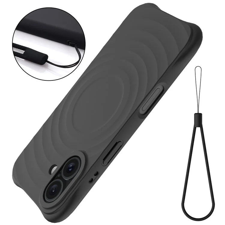 For iPhone 16 Plus Case Compatible with MagSafe Ripple Texture Liquid Silicone Protective Cover with Strap