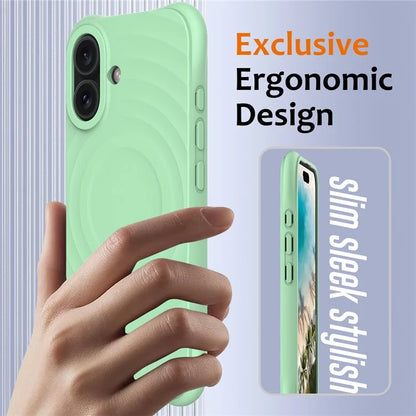 For iPhone 16 Plus Case Compatible with MagSafe Ripple Texture Liquid Silicone Protective Cover with Strap