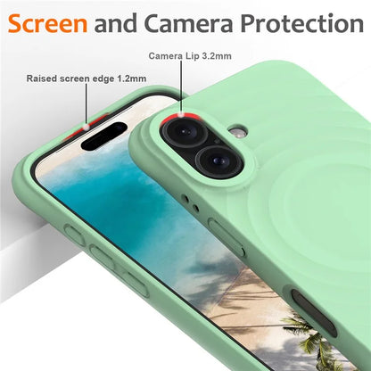 For iPhone 16 Plus Case Compatible with MagSafe Ripple Texture Liquid Silicone Protective Cover with Strap