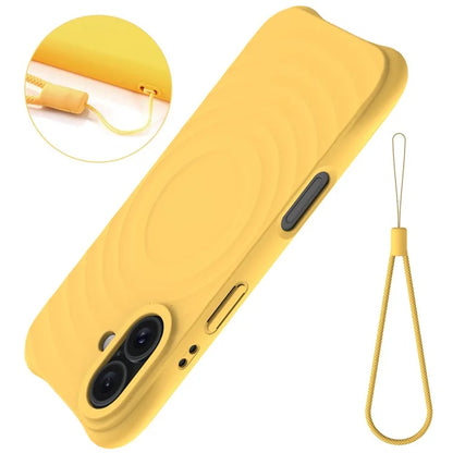 For iPhone 16 Plus Case Compatible with MagSafe Ripple Texture Liquid Silicone Protective Cover with Strap