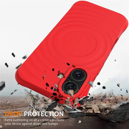 For iPhone 16 Plus Case Compatible with MagSafe Ripple Texture Liquid Silicone Protective Cover with Strap