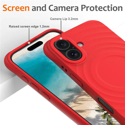 For iPhone 16 Plus Case Compatible with MagSafe Ripple Texture Liquid Silicone Protective Cover with Strap