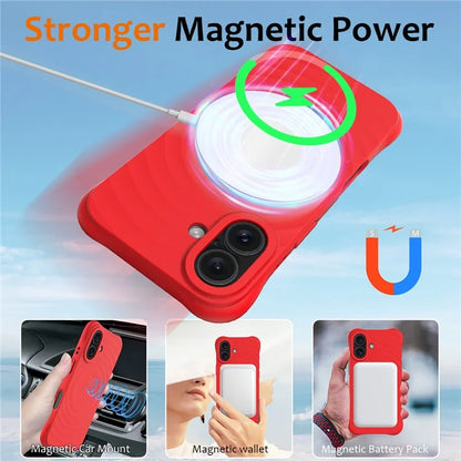 For iPhone 16 Plus Case Compatible with MagSafe Ripple Texture Liquid Silicone Protective Cover with Strap