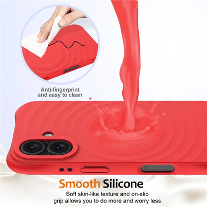 For iPhone 16 Plus Case Compatible with MagSafe Ripple Texture Liquid Silicone Protective Cover with Strap