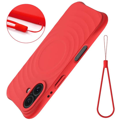 For iPhone 16 Plus Case Compatible with MagSafe Ripple Texture Liquid Silicone Protective Cover with Strap