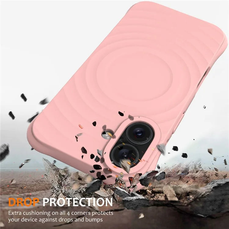 For iPhone 16 Plus Case Compatible with MagSafe Ripple Texture Liquid Silicone Protective Cover with Strap