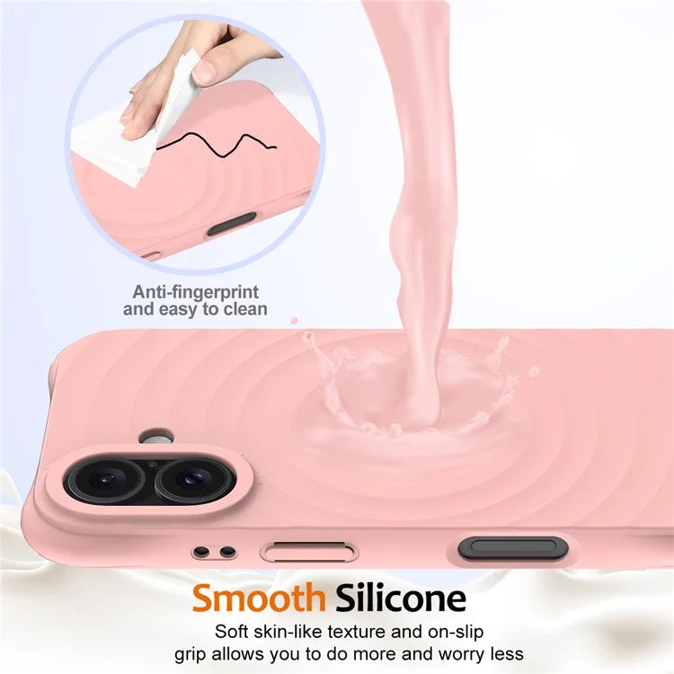 For iPhone 16 Plus Case Compatible with MagSafe Ripple Texture Liquid Silicone Protective Cover with Strap