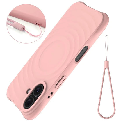 For iPhone 16 Plus Case Compatible with MagSafe Ripple Texture Liquid Silicone Protective Cover with Strap