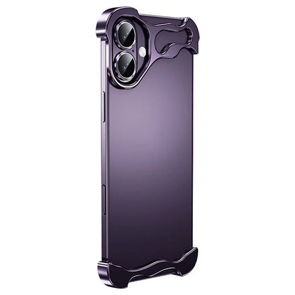 For iPhone 16 Bumper Case Metal Frameless Shockproof Cover with Camera Lens Protector