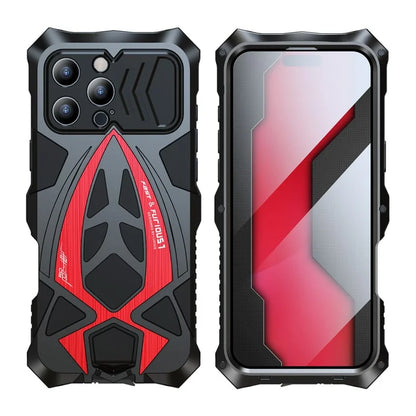 LUPHIE For iPhone 16 Pro Max Case Sports Car Design Shockproof Metal+TPU Phone Cover with Screen Protector