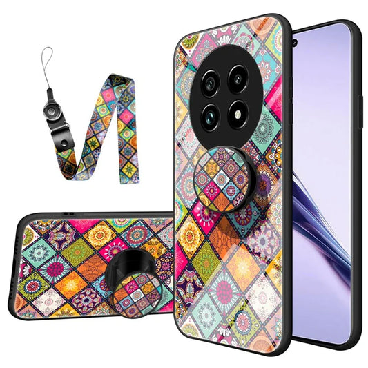 For Realme 13 Pro 5G Case Kickstand Ethnic Pattern Tempered Glass Phone Cover with Strap