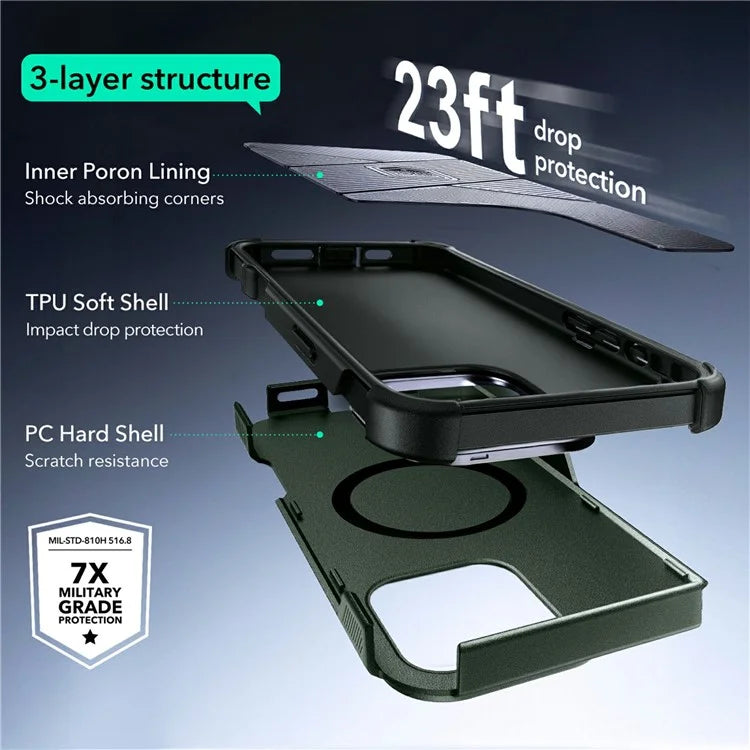 ESR For iPhone 16 Pro Case Compatible with MagSafe PC+TPU Lens Frame Kickstand Phone Cover