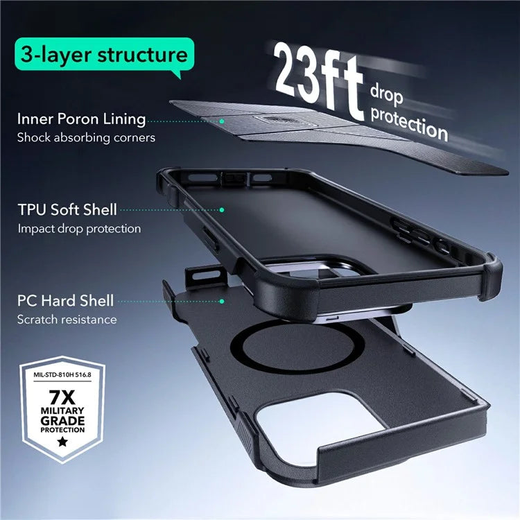 ESR For iPhone 16 Pro Case Compatible with MagSafe PC+TPU Lens Frame Kickstand Phone Cover