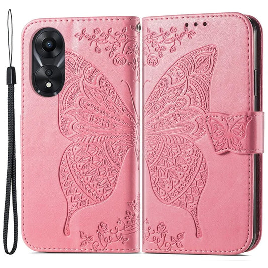 For Oppo A58 4G Phone Case Butterfly Imprinted Anti-fall Wallet Stand Leather Cover