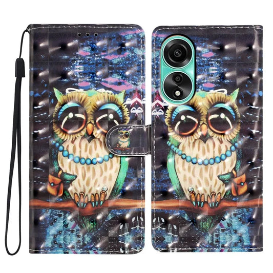 For Oppo A58 4G Case 3D Pattern PU Leather Flip Protective Phone Cover