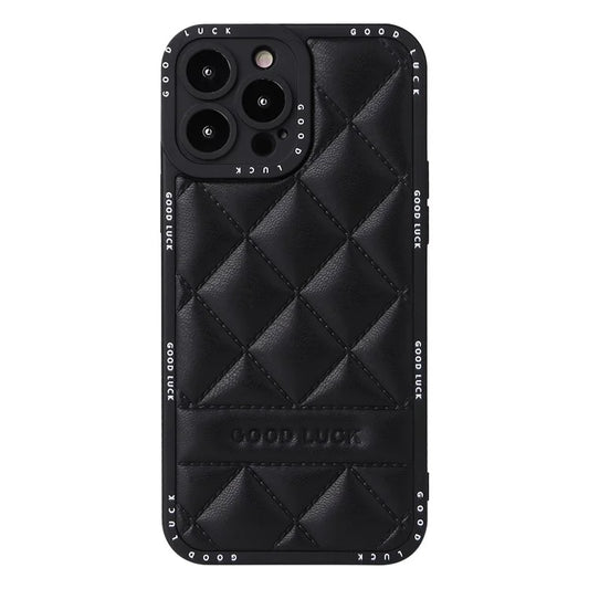 For iPhone 15 Pro Rhombic Grid Texture Case PU Leather Coated PC + TPU Phone Cover