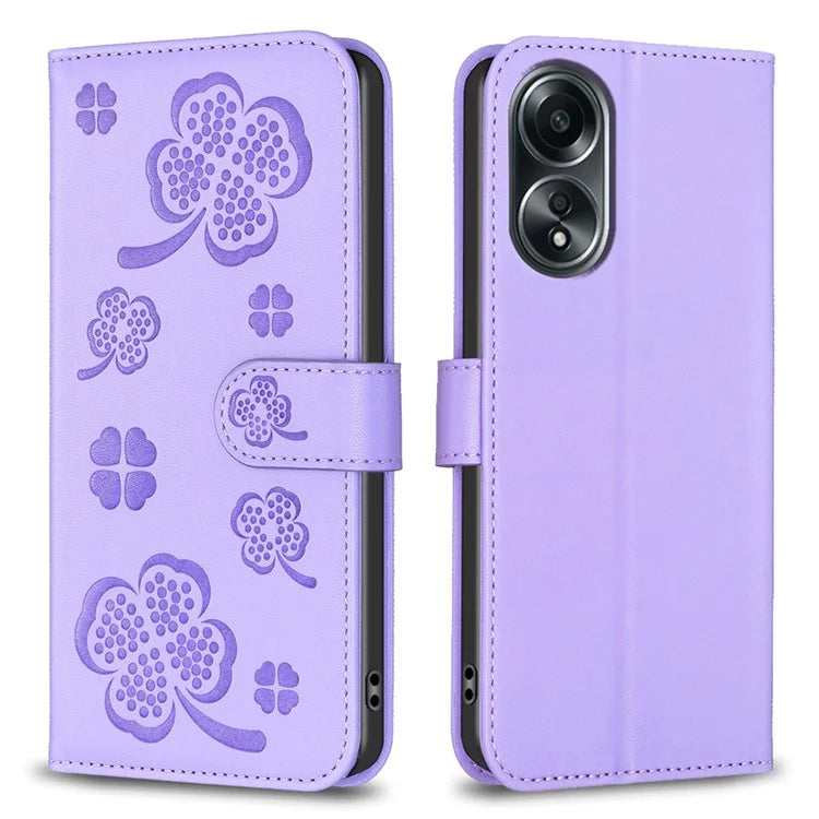 For Oppo A58 4G Wallet Phone Case PU Leather Clover Imprinted Cover