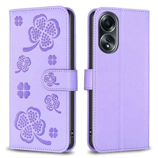 For Oppo A58 4G Wallet Phone Case PU Leather Clover Imprinted Cover