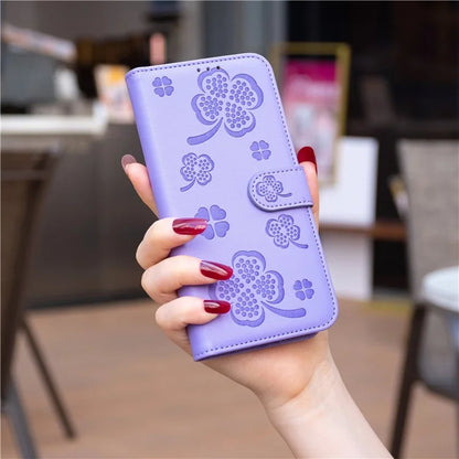 For Oppo A58 4G Wallet Phone Case PU Leather Clover Imprinted Cover