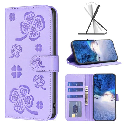 For Oppo A58 4G Wallet Phone Case PU Leather Clover Imprinted Cover