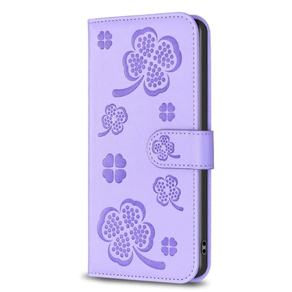 For Oppo A58 4G Wallet Phone Case PU Leather Clover Imprinted Cover