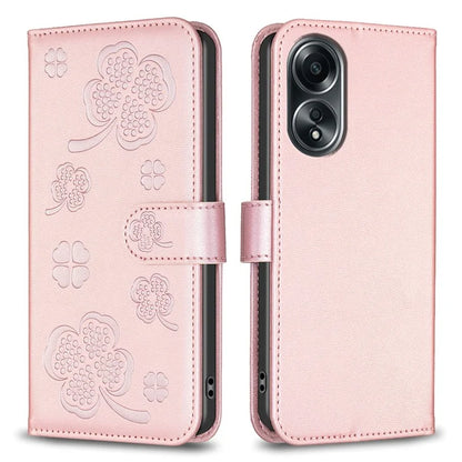 For Oppo A58 4G Wallet Phone Case PU Leather Clover Imprinted Cover