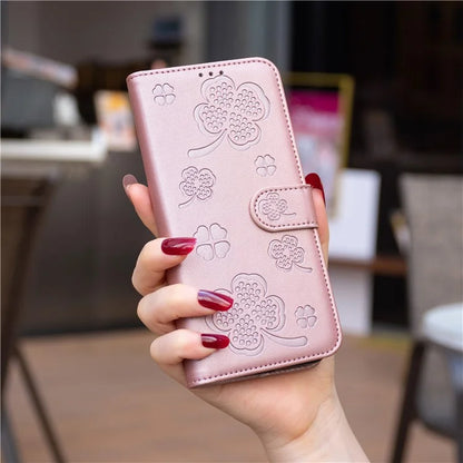 For Oppo A58 4G Wallet Phone Case PU Leather Clover Imprinted Cover